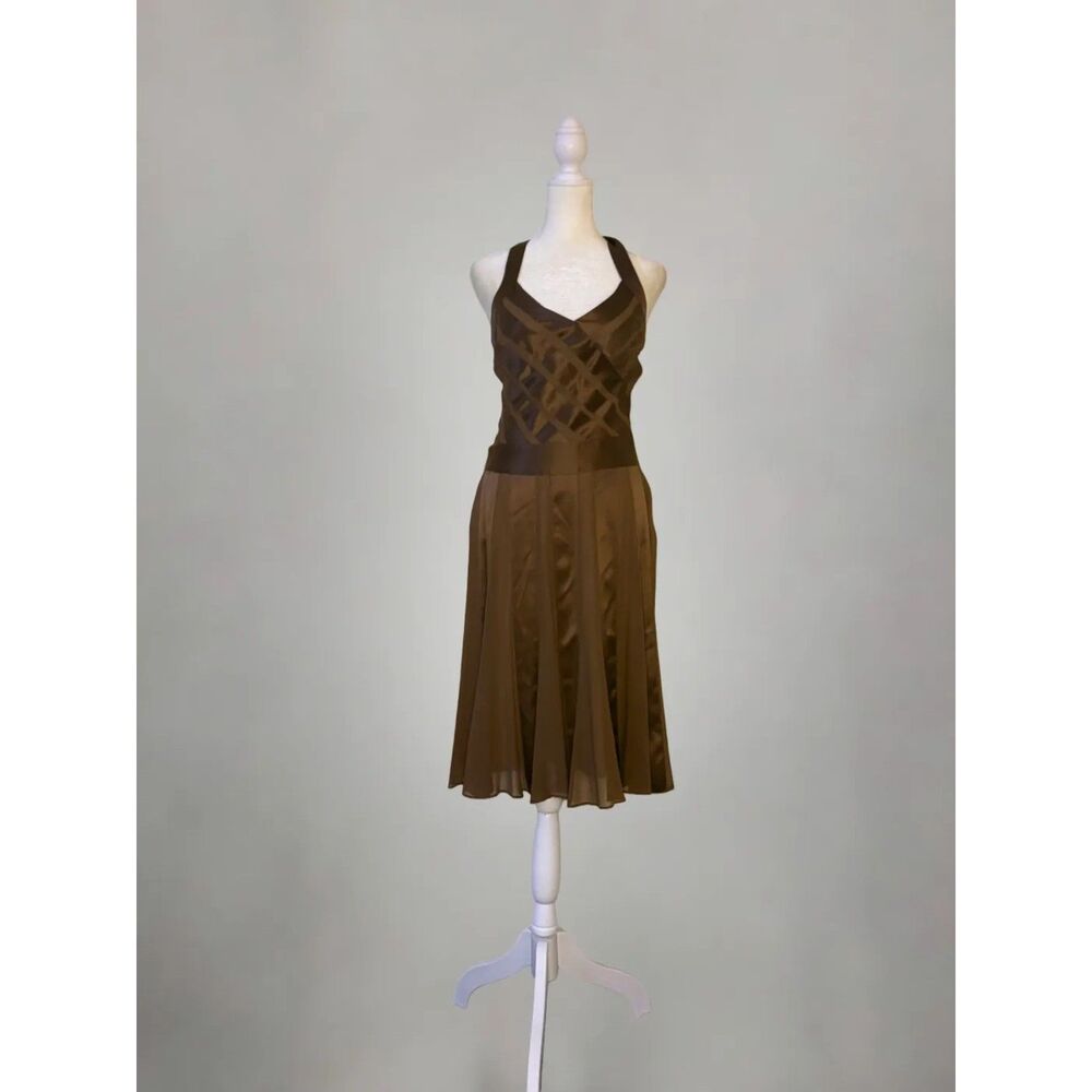 NWT BCBG Mocha Brown Halter Charmeuse Dress Size 0
